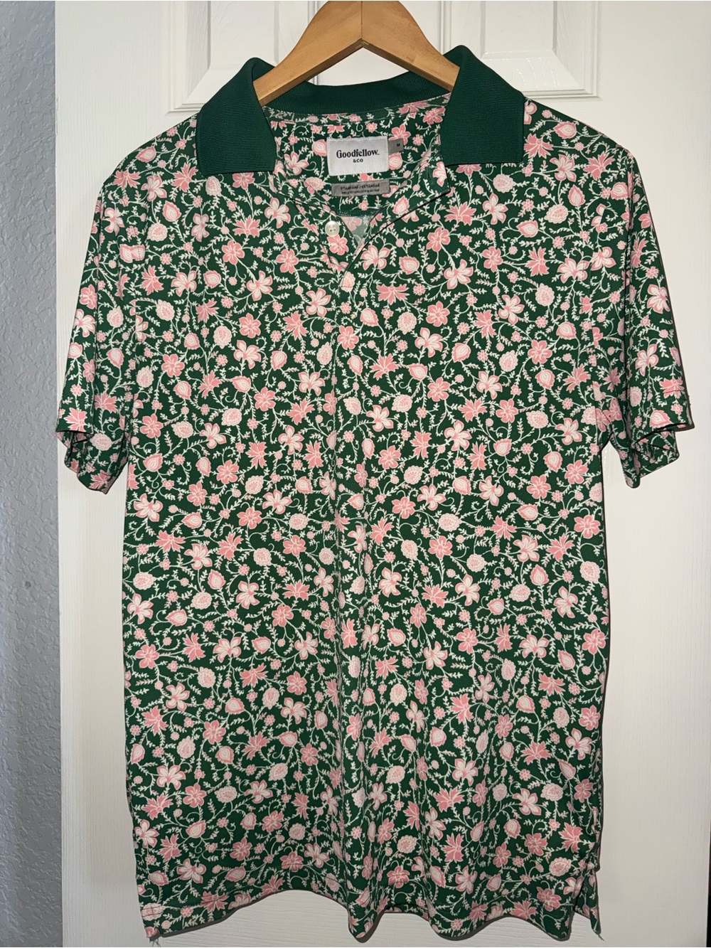 Goodfellow & Co Men’s Green Polo with Pink Floral Print